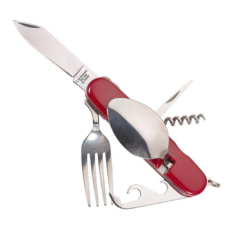 Couvert camping Herbertz 6P ROUGE 11cm  Inox + Etui